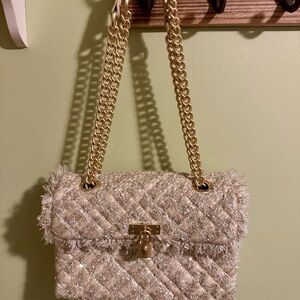 Kurt Geiger Beige Textured Shoulder Bag with Gold Chain